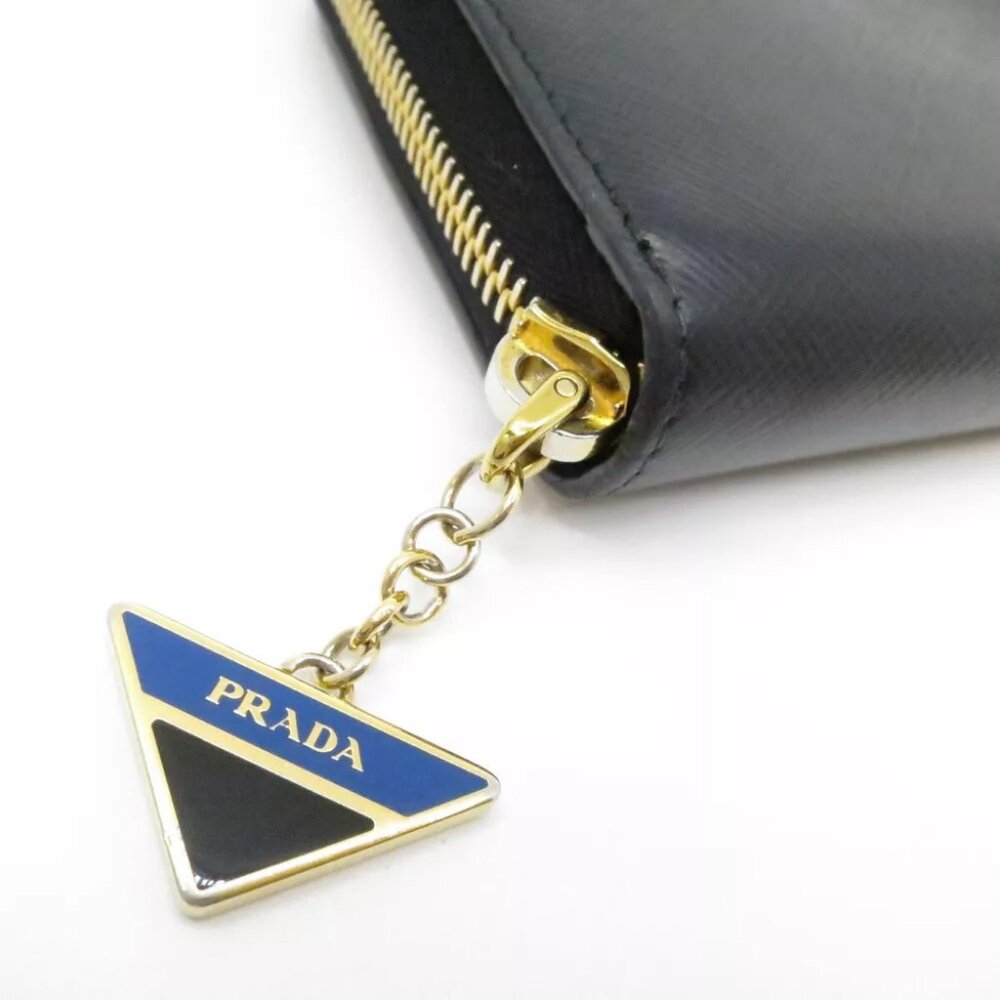 PRADA Saffiano Triang Zippy Round Wallet Black - Picture 11 of 12
